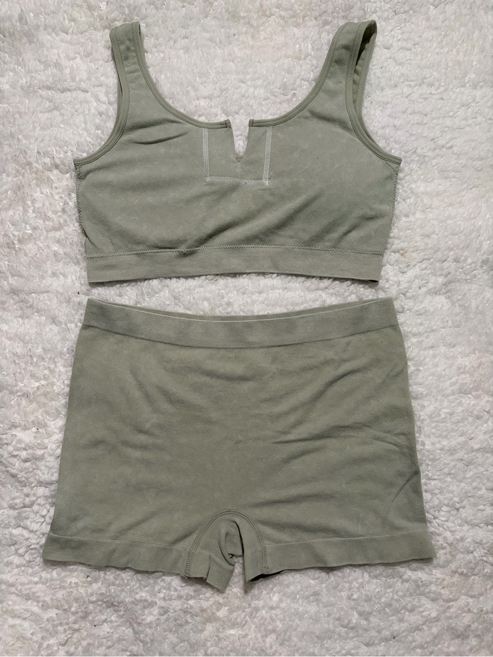 Sincerly Jules Sage Green Ribbed Crop Bralette & Boyshort Set